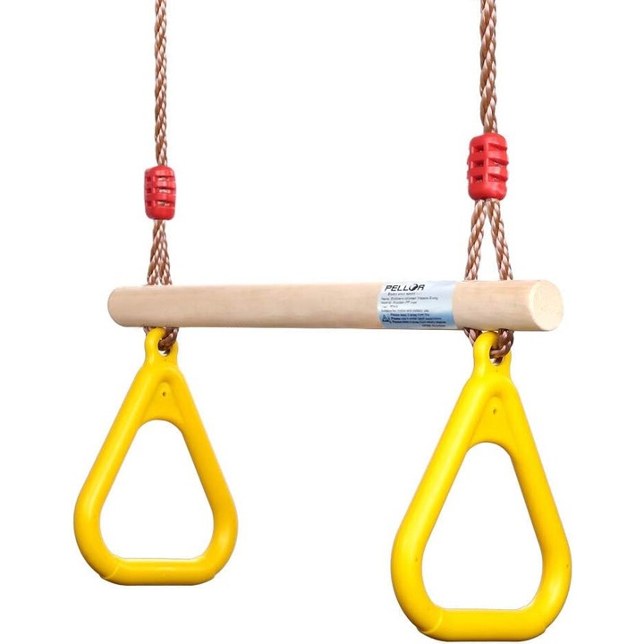 Многофункционална детска люлка с гимнастически халки, дърво, многоцветна, 45 см