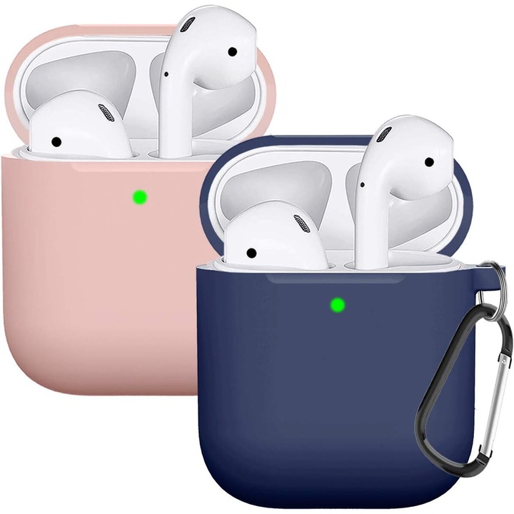 Carcasa pentru AirPods, set de 2, protectie completa din silicon, culoare multicolor, compatibila cu AirPods 2