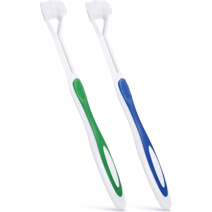 2 darab autista fogkefe szett, háromoldalas, teljes tisztítás, rózsaszín, lila