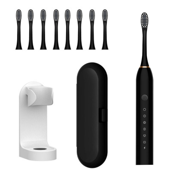 Periuta de dinti electrica QttvbTna, sonica, 6 moduri, negru, 22cm