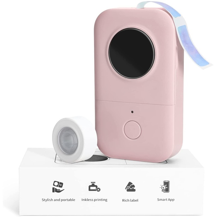 Imprimanta termica portabila, wireless, compatibil cu Phomemo D30 iOS/Android, tehnologie fara cerneala, roz