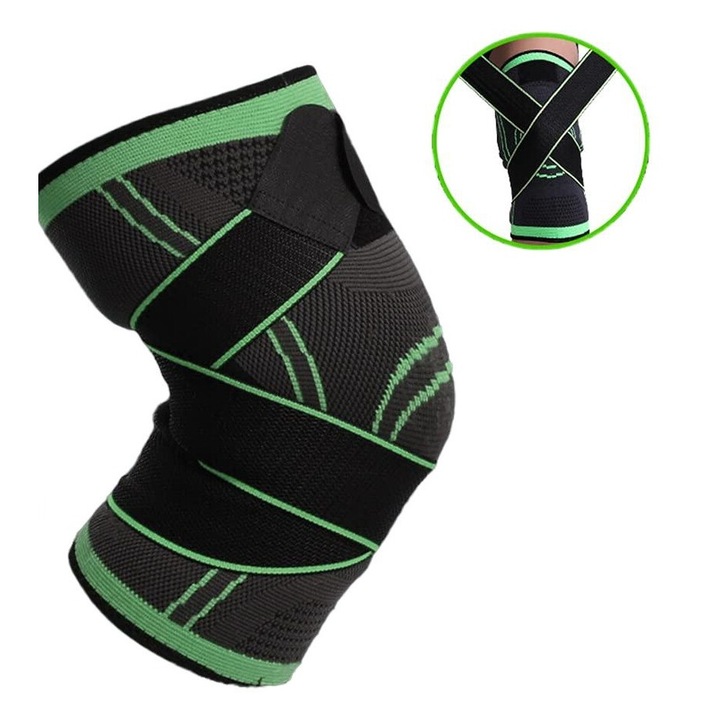 Aparator de genunchi ajustabil, tehnologie 3D, respirabil, verde
