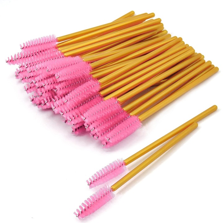 Set 50 perii de unica folosinta pentru gene si sprancene, auriu-roz
