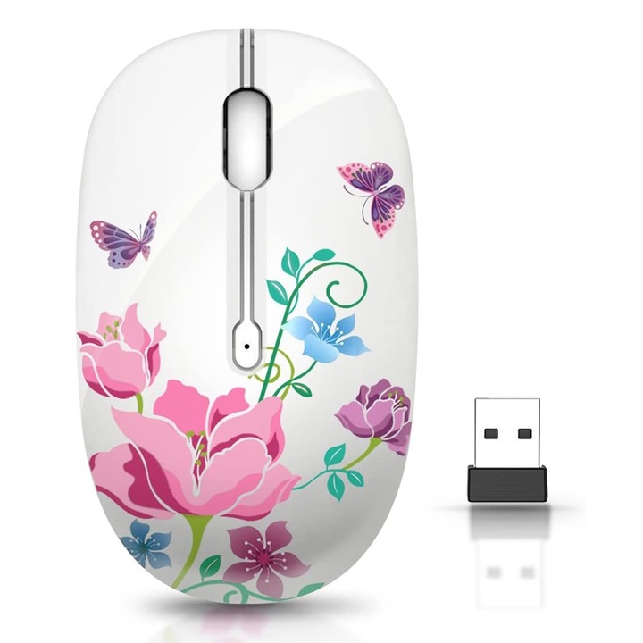 Mouse wireless, dual-mode (receptor + Bluetooth), silentios, multicolor, 10.5x6.2x3.8cm