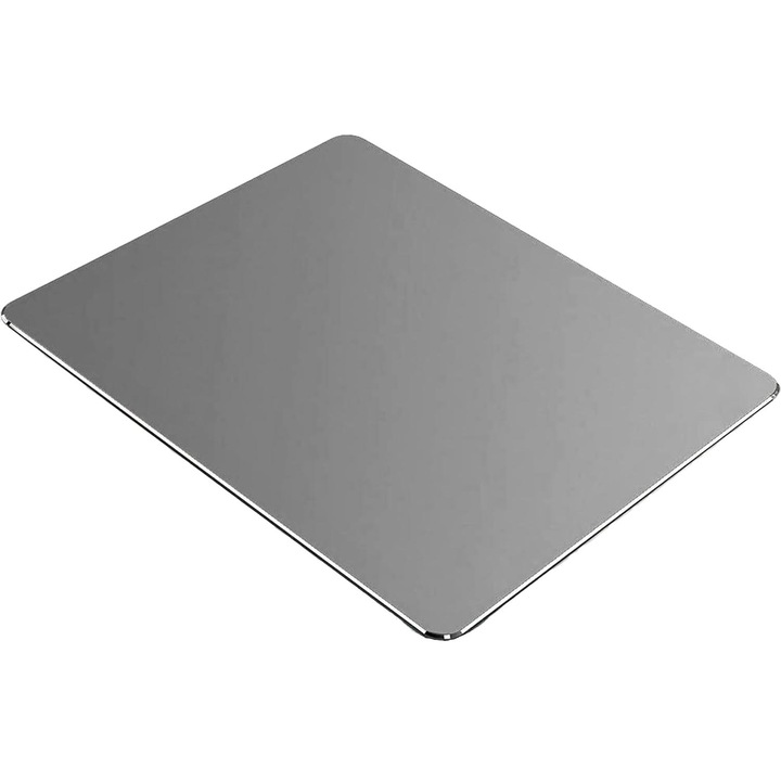 Mousepad cu doua fete, Aluminiu/Piele, Impermeabil, 23x18cm, Argintiu/Negru