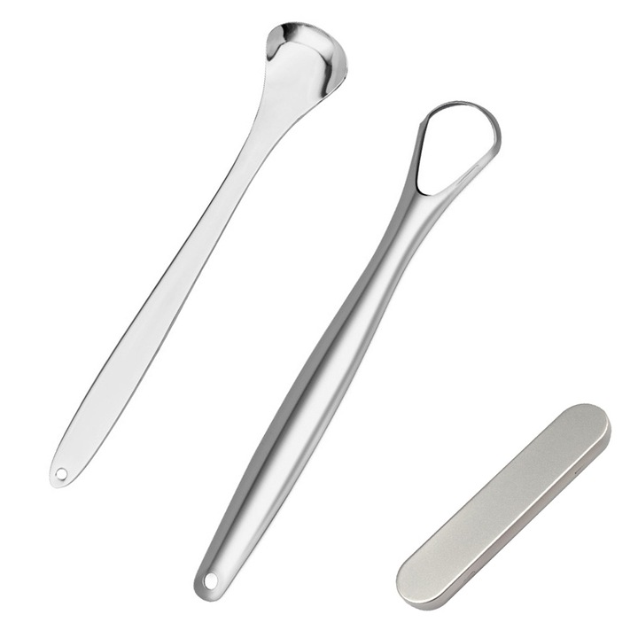 Set 2 Curatatoare de limba, Inox, argintiu, 14.7x2.5cm