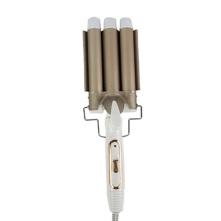 Ondulator cu triplu cilindru, anti-arsura, pentru toate tipurile de par, auriu, 25mm