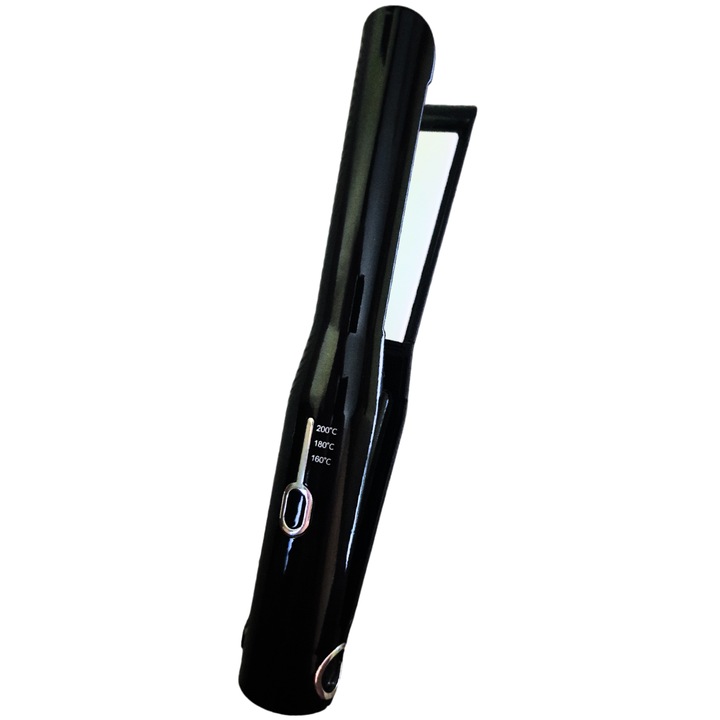 Преса за коса, SELERIS®, Преносима (160°C, 180°C, 200°C), 2600mAh, USB Micro и USB A, Заключваща система, компактен и лек дизайн, Черен
