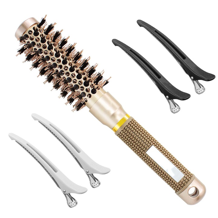 Perie de par electrica, Peysaitr, Ceramica, set cu 4 clame de par, multicolor