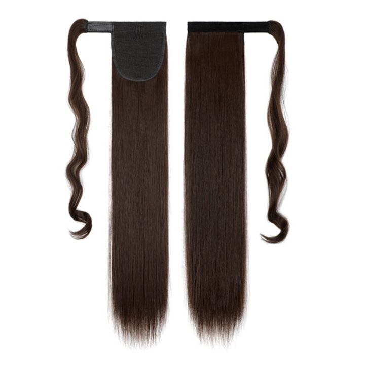 Extensie coada de cal, prindere clip, par drept, maro