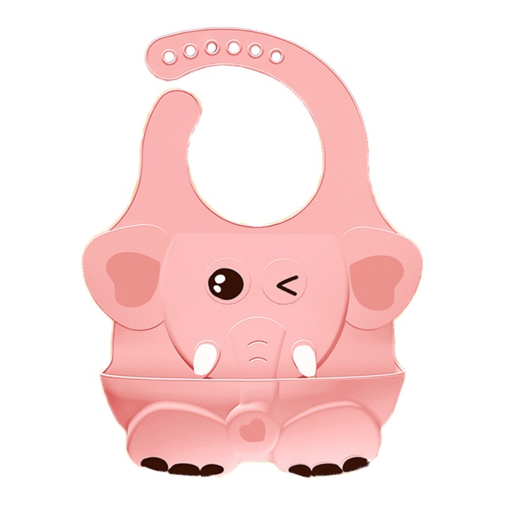 Baveta bebelusi, impermeabila, ajustabila, cu buzunar pentru mancare, roz, 6+ luni