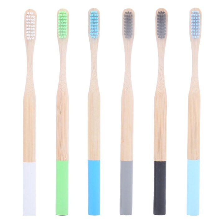 6 darabos bambusz fogkefekészlet gyerekeknek, biológiailag lebomló nyelekkel, puha sörtékkel, többszínű
