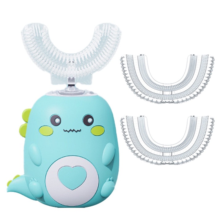 Elektromos fogkefe készlet gyerekeknek, U-alakú, szilikon, hordozható, dinoszaurusz alakú, sokszínű