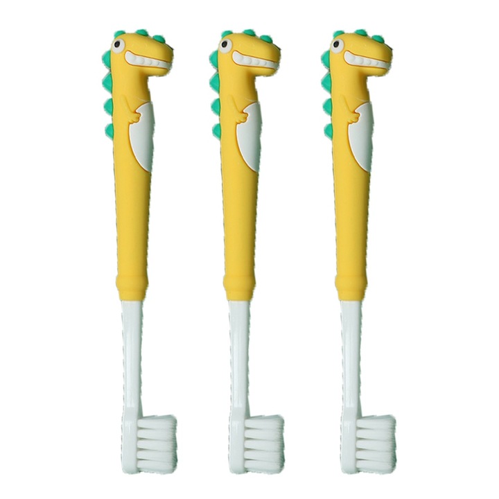 3 db-os gyermek fogkefe készlet, dinoszaurusz mintával, többszínű, 14 cm
