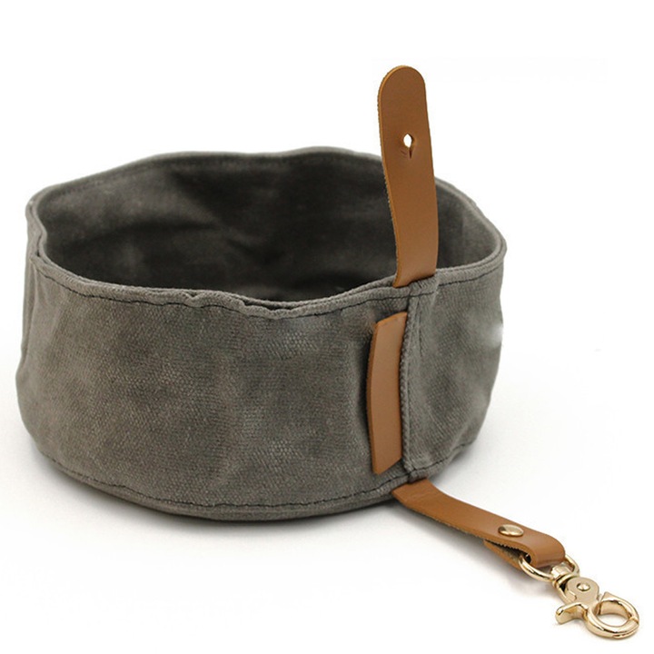 Set castron pliabil pentru calatorie, gri, material cerat, panza