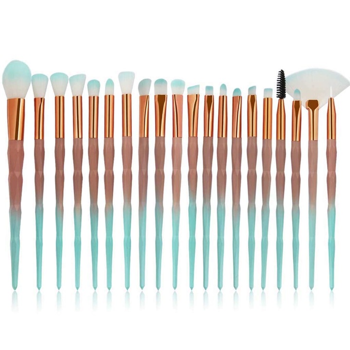 Set 20 pensule machiaj, verde/maro