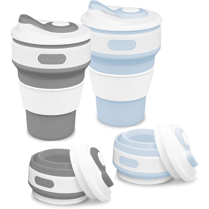 2 darabos összecsukható hordozható pohár szett, Enforose, élelmiszer-minőségű szilikagél, szivárgásmentes, többszínű, kompakt méret