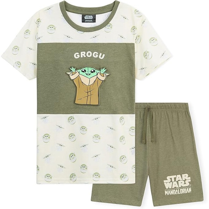 Star Wars The Mandalorian Grogu rövid ujjú pizsama, uniszex, ultra cool, légáteresztő anyag, -, khaki, Khaki