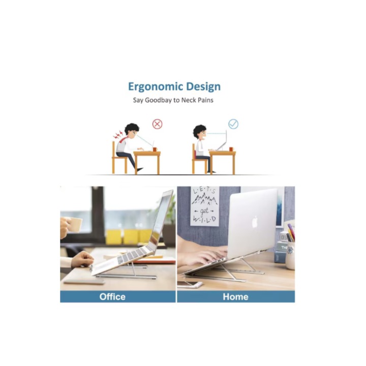 Suport pentru laptop reglabil, JRH, ventilat pentru notebook si tableta de 7-15,6 inch, lungime 25cm, ergonomic, aluminiu