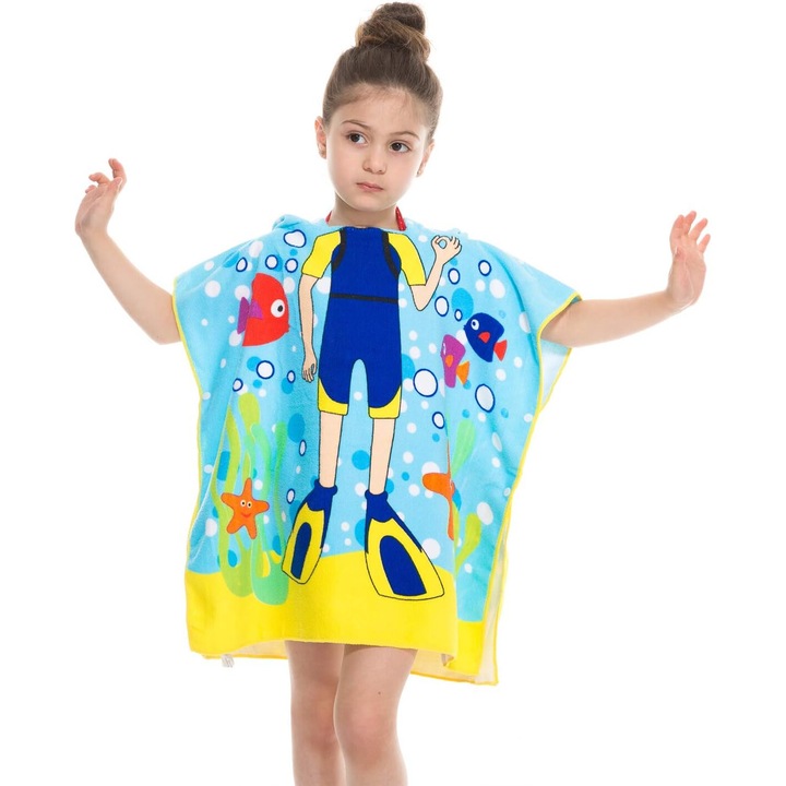 Prosop cu gluga pentru copii, microfibra absorbanta, 88x58cm