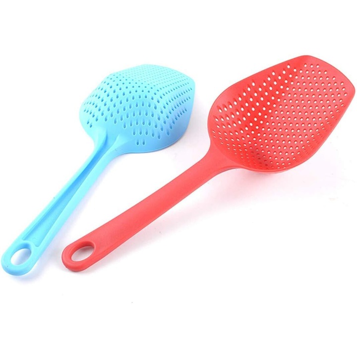 Set de spatule pentru scurgere, Enforose, rezistente la caldura, 2 bucati, rosu si albastru