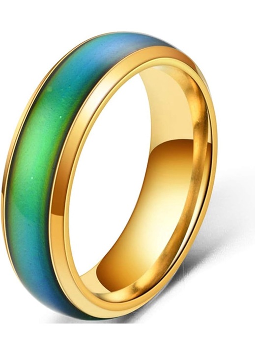 Inel unisex schimbator de culoare la temperatura, 4mm, otel inoxidabil, auriu