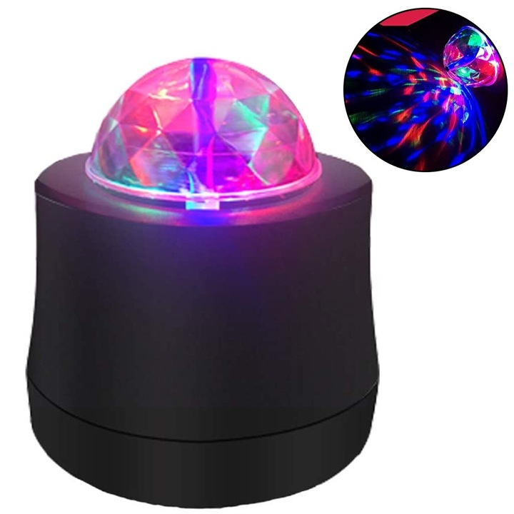 Lampa atmosferica disco, 3 LED-uri, 3 culori, neagra, 8.5x7.9cm