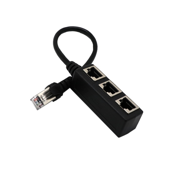 RJ45 hálózati elosztó adapter, 1 az 3 LAN portra, ABS, 24cm