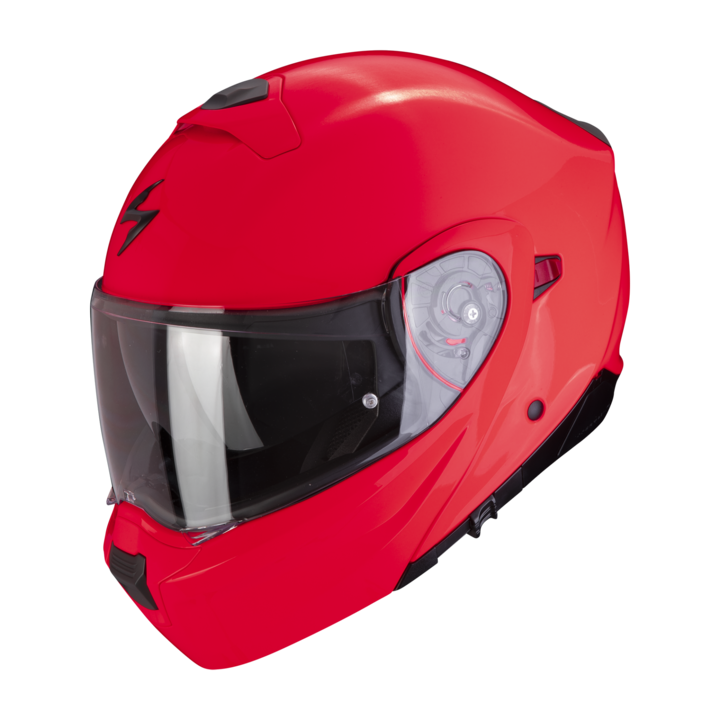 Каска за мотоциклет Scorpion Exo-930 Evo Solid Fluorescent red, включва pinlock и слънчеви очила, сгъваема, размер M