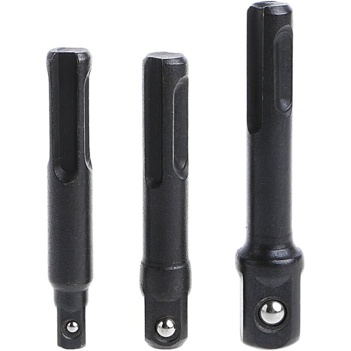 Set 3 adaptoare prindere tubulare SDS Plus, 1/4"/3/8"/1/2", Negru