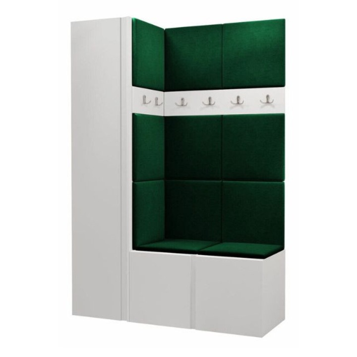 Cuier Hol Luca 6, Alb cu tapiterie Verde, 188 x 46 x 124 cm