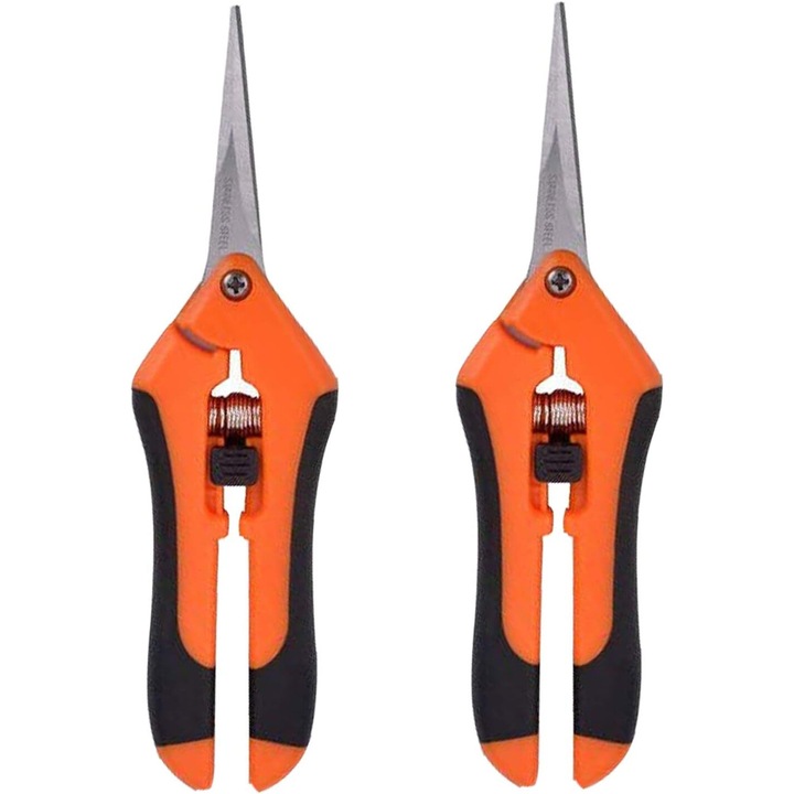 2 pachete de taieturi de taiere, culoare portocalie, lame din otel inoxidabil pentru taiere de precizie nelipicioasa, design ergonomic pentru a reduce tensiunea mainii, versatil pentru gradinarit si hidroponie, garantie pe viata inclusa