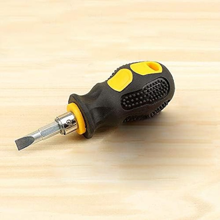 Kompakt, megfordítható mini csavarhúzó Phillips-szel és résfejekkel a javítási munkákhoz