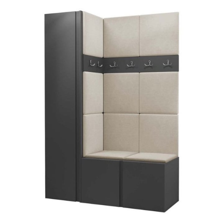 Cuier Hol Luca 6, Grafit cu tapiterie Crem, 188 x 46 x 124 cm