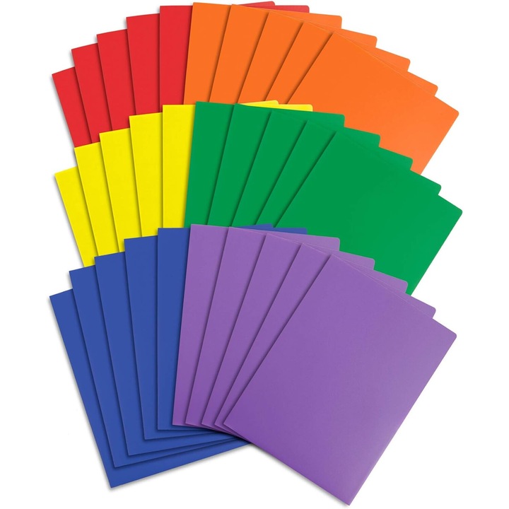 Set dosare plastic cu buzunare, multicolor, 30 buc, slot pentru carte de vizita, 23.4x29.7cm
