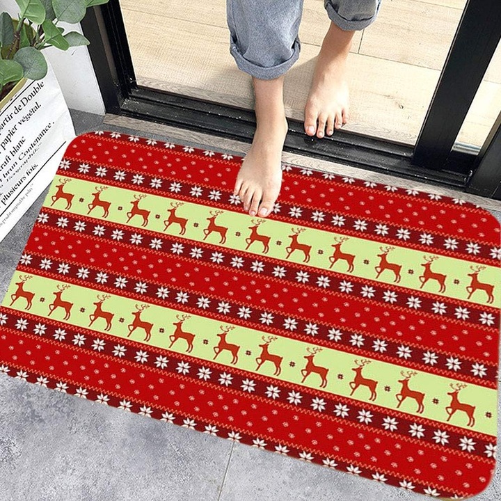 Covor de Craciun, Enforose, antiderapant, lavabil la masina, imprimeu festiv, 60x90cm