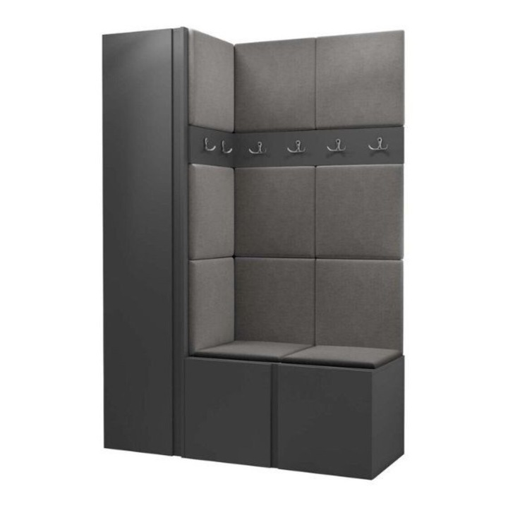 Cuier Hol Luca 6, Grafit cu tapiterie Gri deschis, 188 x 46 x 124 cm