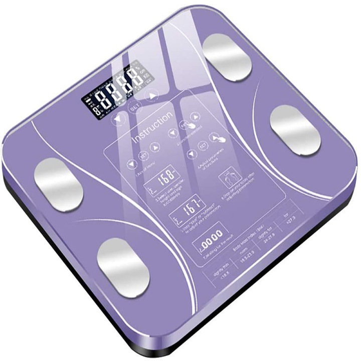 Кантар дигитален за телесно тегло, Enforose, закалено стъкло, технология step-on, 30x30см