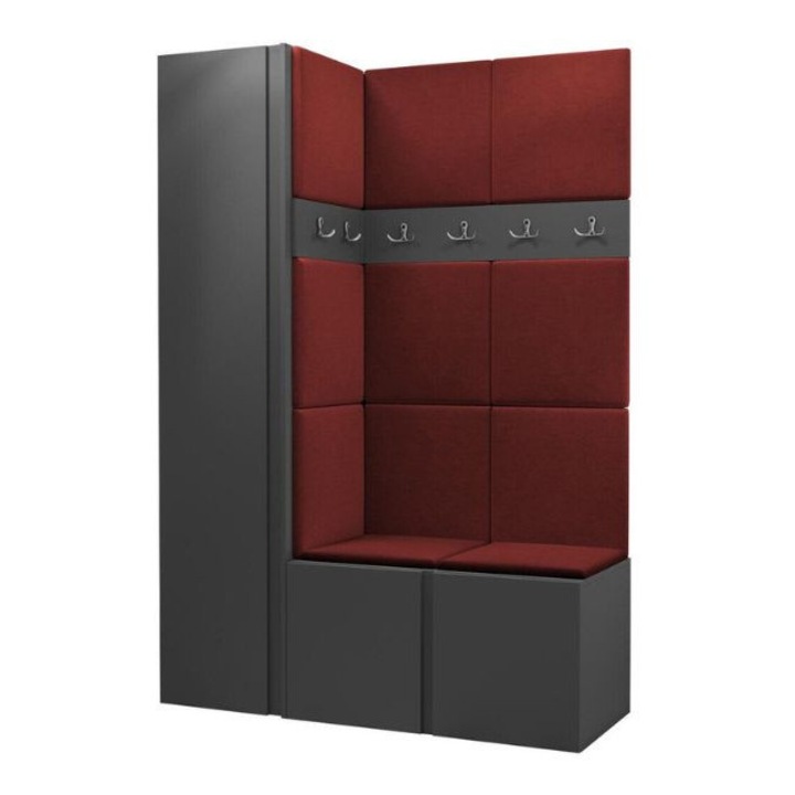 Cuier Hol Luca 6, Grafit cu tapiterie Rosu, 188 x 46 x 124 cm