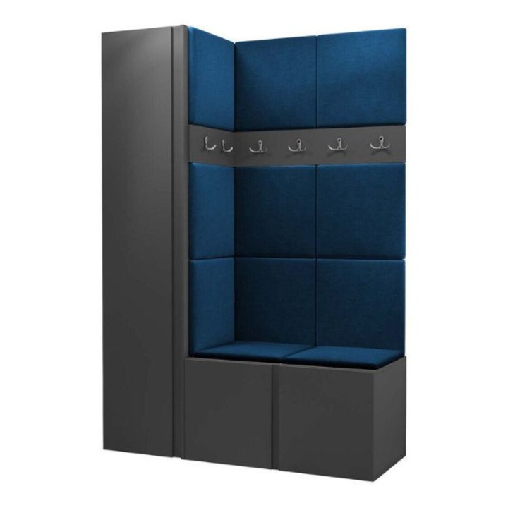 Cuier Hol Luca 6, Grafit cu tapiterie Albastru, 188 x 46 x 124 cm