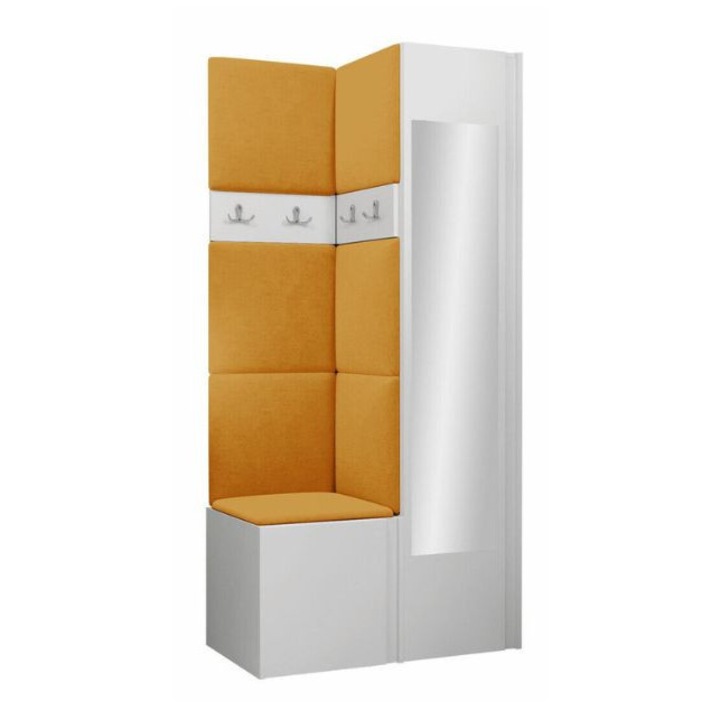 Cuier Hol Luca 7, Alb cu tapiterie Portocaliu, 188 x 44 x 82 cm