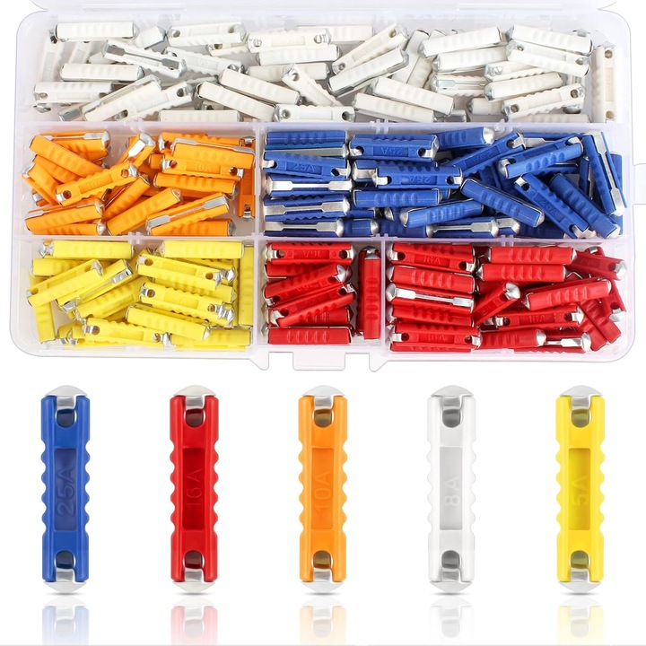 Set 200 sigurante auto tip torpedo, multicolor, cu cutie depozitare