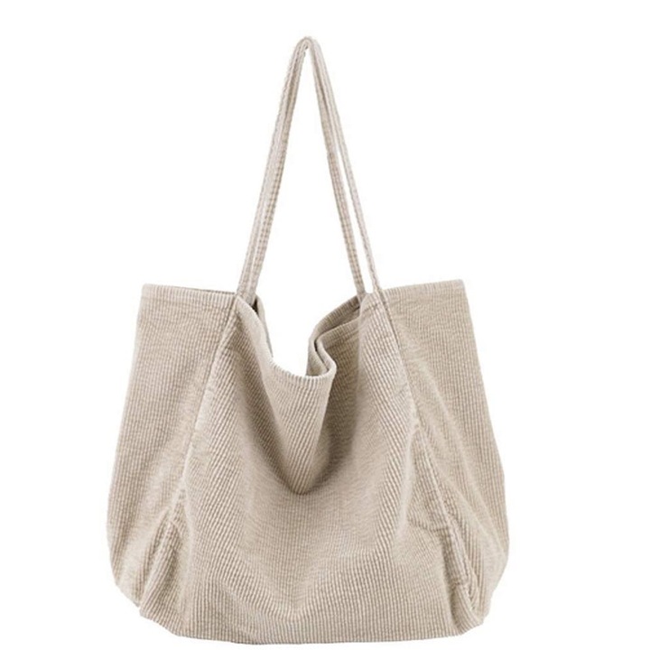 Női válltáska, bézs, 40x40x23cm, kordbársony anyagból, szett.