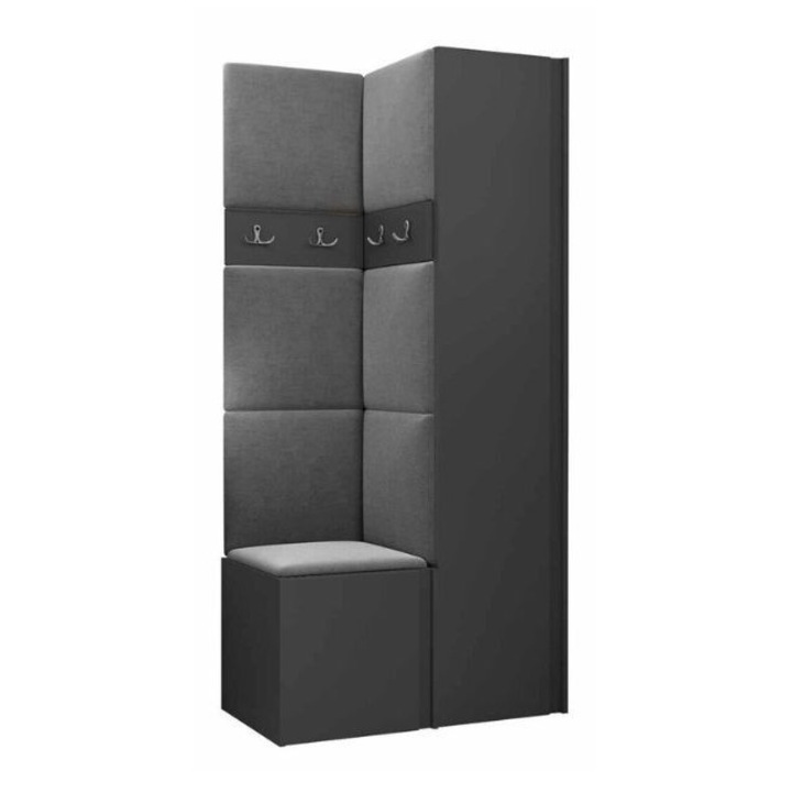 Cuier Hol Luca 8, Grafit cu tapiterie Gri deschis, 188 x 44 x 82 cm