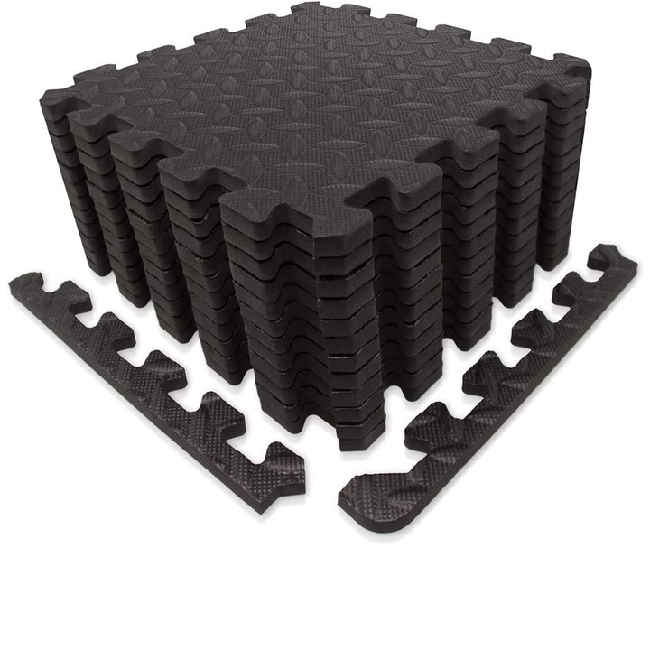 Set 12 covoare protectie podea puzzle, EVA, antiderapant, 30x30cm, negru