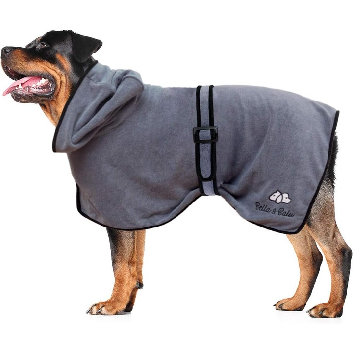 Halat de baie pentru caini, microfibra, absorbant, gri, L