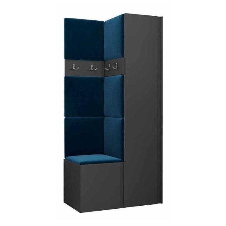 Cuier Hol Luca 8, Grafit cu tapiterie Albastru, 188 x 44 x 82 cm