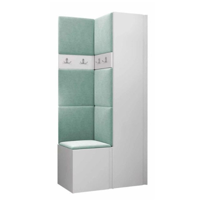 Cuier Hol Luca 8, Alb cu tapiterie Verde menta, 188 x 44 x 82 cm