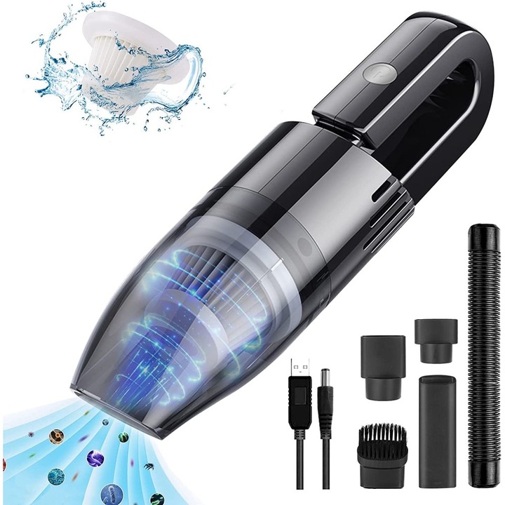 Aspirator portabil AMRINUGL, fara fir, autonomie lunga, incarcare rapida, 2000 mAh, pentru curatare acasa si masina