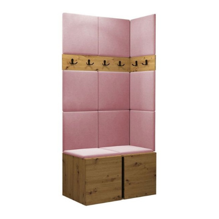 Cuier Hol Luca 9, Artisan cu tapiterie Roz, 188 x 45.6 x 84 cm